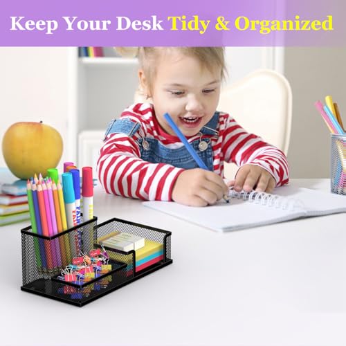 SUPEASY Pen Holder Desk Organizer, Office Supplies Pencil Holder with 3 Compartments, Desk Accessories and Workspace Organizers for Home School Classroom, Black - color: Black