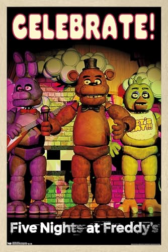 Five Nights at Freddy's - Celebrate Wall Poster, 34L" x 22.4W", Blonde Framed Version - color: Blonde Framed Version, size: 34"L x 22.4"W
