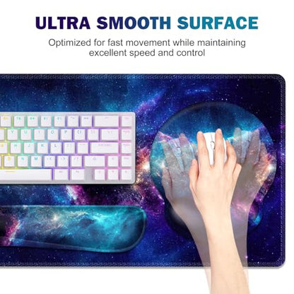 Gaming Mouse Pad, Large Desk Mat, Cute Desk Pad Protector, 4in1 XXL Mousepad + Keyboard Wrist Rest+Mouse Wrist Rest+Coaster Set with Ergonomic Desk Pad for Home Office Table Computer, Galaxy Space - color: Galaxy Space