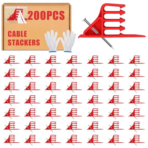200Pcs Cable Stackers, Cable Staples Clips with Steel Nails, Electrical Wire stackers,Insulated Cord Staples Multi Cable Wire Clips for Suitable Most Cables - color: Red-Without Locking Clip