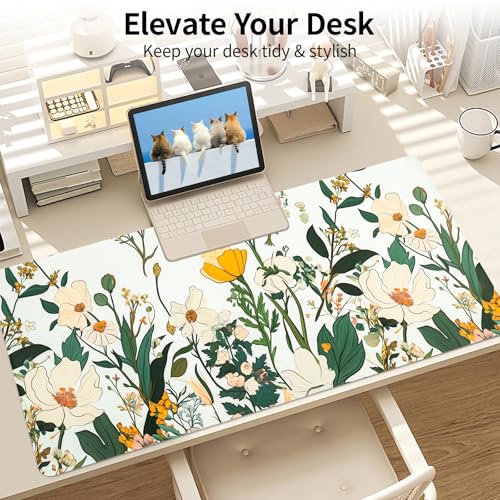 Floral Desk Mat (31.5"x15.7") | Waterproof, Leather, Mouse Pad - color: Yellowflower, size: 31.5" x 15.7"