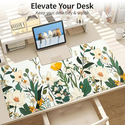 Floral Desk Mat (31.5"x15.7") | Waterproof, Leather, Mouse Pad - color: Yellowflower, size: 31.5" x 15.7"