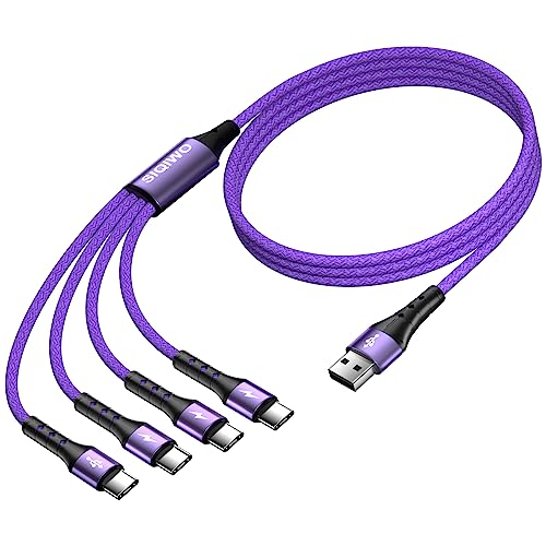 SIQIWO Multi USB C Cable Fast Charging, [4FT/2 Pack] QC 3.0(3A) USB C Splitter Cable, 4 in 1 Charger Cord with 4 Type C Ports, for iPhone 17/16/15 Series, iPad Air/Pro, Samsung Galaxy S26, Pixel, PS5 - color: Purple