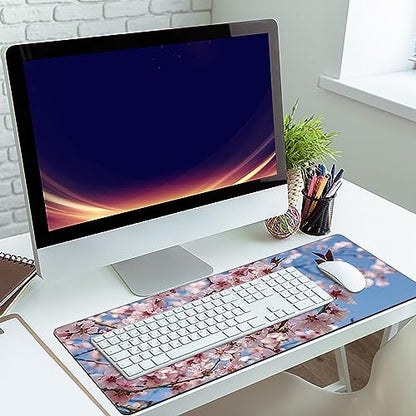 MIOAOSRT Desk Mat,Beautiful Blooming Flower Large Gaming Mouse Pad with Stitched Edges,Non-Slip Computer Mouse Pad for Desk,Extended XXL Keyboard and Mouse Pad 35.4x15.75 in - color: Beautiful Blooming Flower