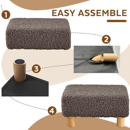 Small Foot Stool Ottoman, Sherpa Footstool Ottoman Foot Rest for Couch, Rectangle Footstools and Ottomans Small for Living Room, Entryway and Bedroom (Brown) - color: Brown (Sherpa)