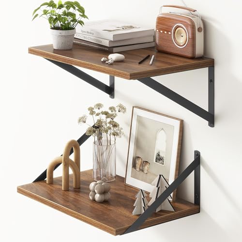 Fun Memories 10 Inch Deep Floating Shelves, Walnut Floating Shelf 16 Inch Long, 16" W x 10" D Wall Shelves Set of 2, Deep Shelves for Books, Wide Floating Shelves for Bahtoom, Living Room, Kitchen - color: Walnut, size: 16"W x 10"D