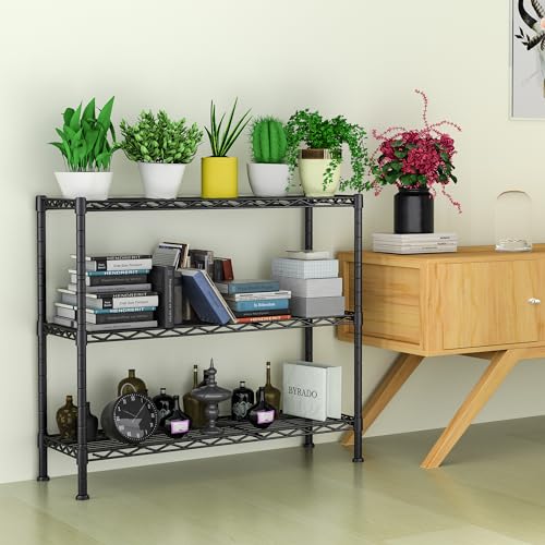 Soywey 3-Shelf Adjustable Heavy Duty Storage Shelves,36" Wx14 Dx35.8 H Metal Organizer Wire Rack for Laundry Bathroom Kitchen Pantry Closet Garage Shelving Black - size: 3-Shelf, style: No Wheels