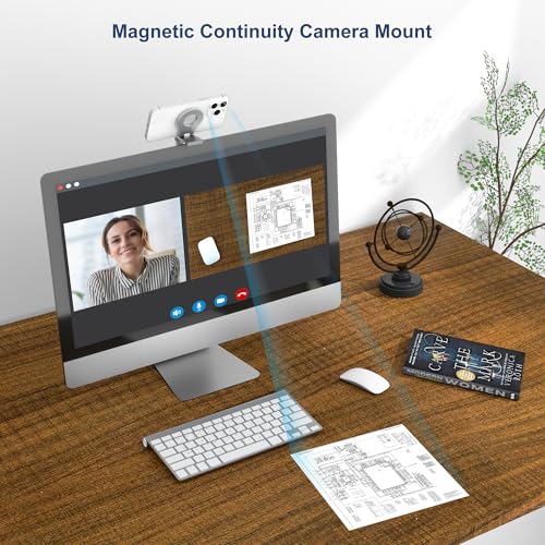 Itramax Continuity Camera Mount for Desktop Monitor,Magnetic Phone Holder for Webcam Compatible with iPhone 17 16 15 13 14 12,MagSafe,iOS 16 iMac & MacBook macOS 13 Ventura,Studio Display,TV,Silver - color: Standard-Silver