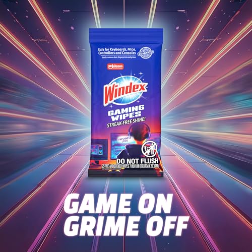 Windex Gaming Cleaning Wipes, Pre-Moistened Wipes to Instantly Clean all Gaming Gear and Electronics, Resealable Packaging for a Freshness Lock, 25 count (Pack of 1) - size: 25 Count (Pack of 1)