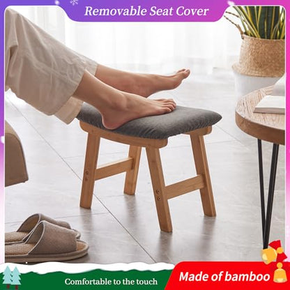 Kitsanery Foot Stool,Ottoman,Bamboo Small Sofa Foot Rest Under Desk,Extra Seating for Living Room, Bedroom and Kitchen (Natural Stool Legs - Gray Surface) - color: Natural Stool Legs - Gray Surface