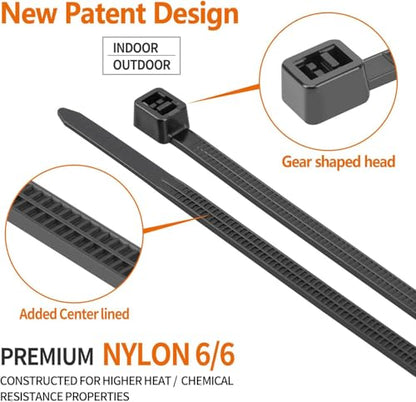 12 Inch Zip Ties Heavy Duty 100 Pack Black Large Cable Ties, 500 LBS Tensile Strength, Self-Locking UV Resistant for Indoor and Outdoor - size: 12-100PCS