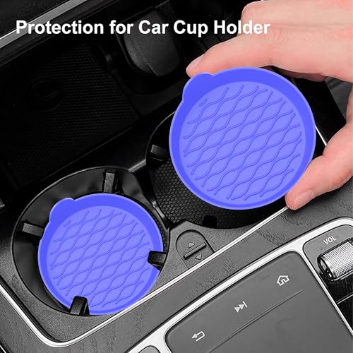 4PCS Car Cup Holder Coasters, Universal Silicone Non-Slip Insert Cup Coasters, Soft Wave Pattern Cup Holders, Car Interior Accessories for SUV, Truck, RV (Blue) - color: Blue