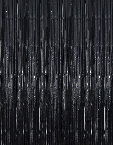 GOER 3.2 ft x 9.8 ft Black Photo Backdrop Party Streamers for Halloween,Birthday Party,1 Pack Black Metallic Tinsel Foil Fringe Curtains Party Decorations Wedding Decor - color: Black, size: 1 Pack