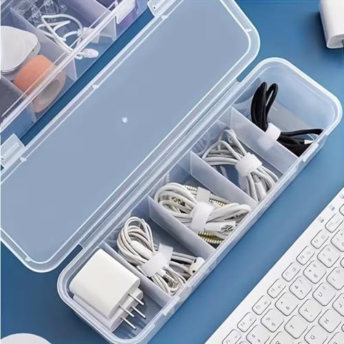 Large-Capacity Cable Management Storage Box with Lid | Space-Saving, 5 Compartment, Office & Daily Home Use, Desktop Storage Solution