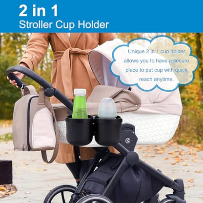 Accmor Stroller Cup Holder, Universal Cup Holder for Uppababy Nuna Doona Strollers, Bottle Drinks Holder for Wheelchair, Walker, Bike, Scooter - style: Double Cup Holder