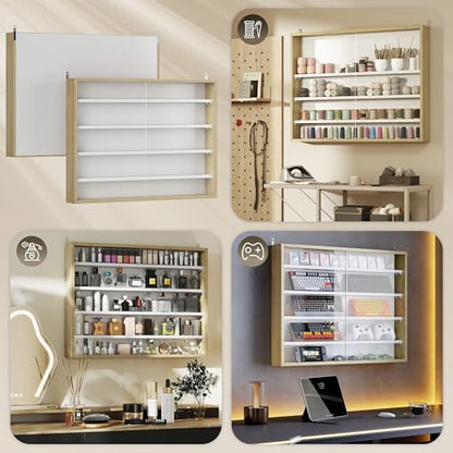 HOMCOM 5-Tier Display Cabinet, Glass Door Cabinet with Adjustable Shelves, Wall-Mounted Display Case for Playroom, Bedroom, Oak and White - color: Oak and White