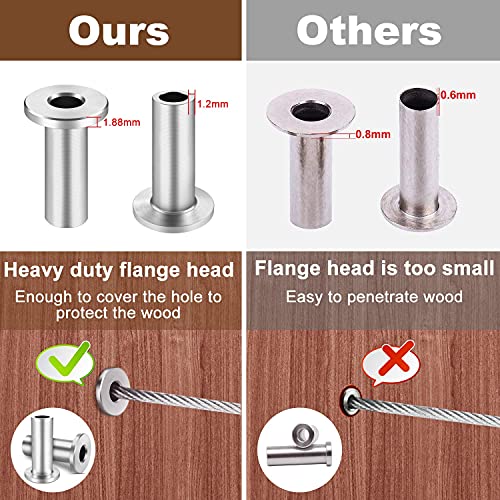 CKE 200 Pack T316 Stainless Steel Protector Sleeves for 1/8" Wire Rope Cable Railing, Marine Grade Protective Sleeves Deck Cable Railing Kit for Wood Posts DIY Balustrade, CR01