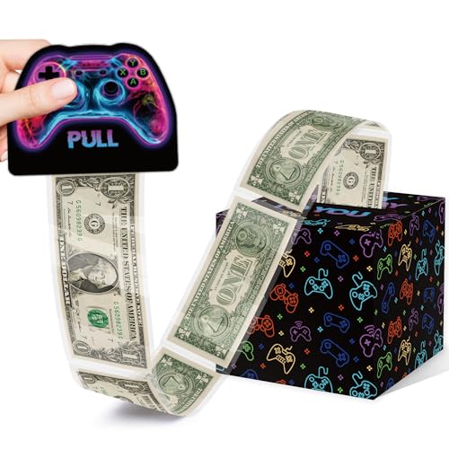 Surprise Money Box Gift Pull for Game Lover- Neon Happy Birthday Money Box for Cash Gift Set Included Happy Birthday Card and 35 Pcs Transparent Bag - color: Game 001