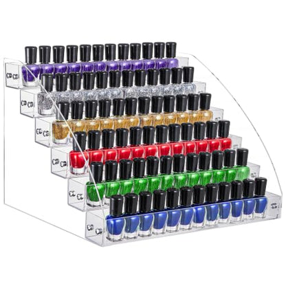 KINGROW Nail Polish Organizer Durable Easy Install Holds up to 96 Bottles | Durable acrylic rack, sturdy and easy to install.Versatile storage for polish, oils, glasses, and ink.Fits 1-2oz bottles - size: 6 Layers