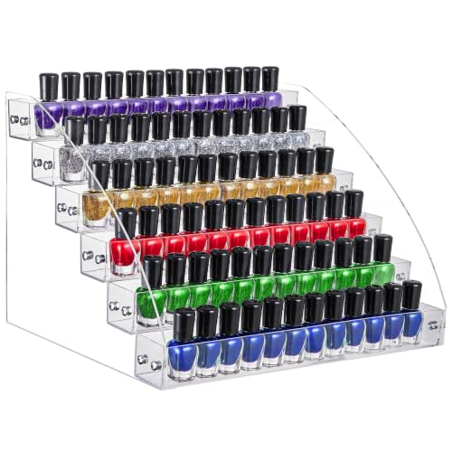 KINGROW Nail Polish Organizer Durable Easy Install Holds up to 96 Bottles | Durable acrylic rack, sturdy and easy to install.Versatile storage for polish, oils, glasses, and ink.Fits 1-2oz bottles - size: 6 Layers