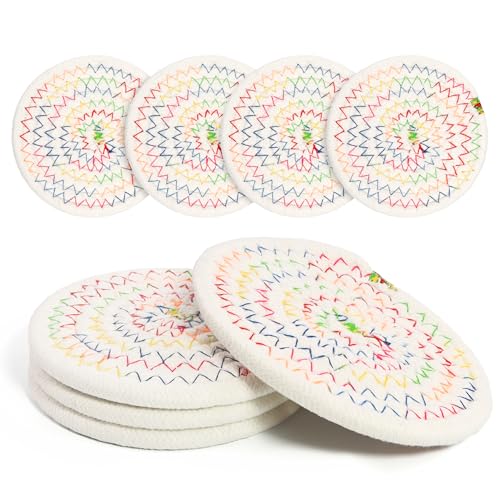 Coasters Set of 4 for Drinks, Cotton Woven 4 Colors Absorbent Boho Coasters for Home Decor Cups - Hot or Cold Drink Thickened (Rainbow) - color: Rainbow