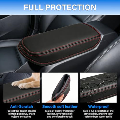 Console Cover for 2024 2025 2026 Chevrolet Trax (LS/1RS/LT/2RS/ACTIV) Leather Center ArmRest Box Cover Pad 2024 2025 2026 Chevy Trax Accessories Protector Cushion (Red Stitches) - color: red