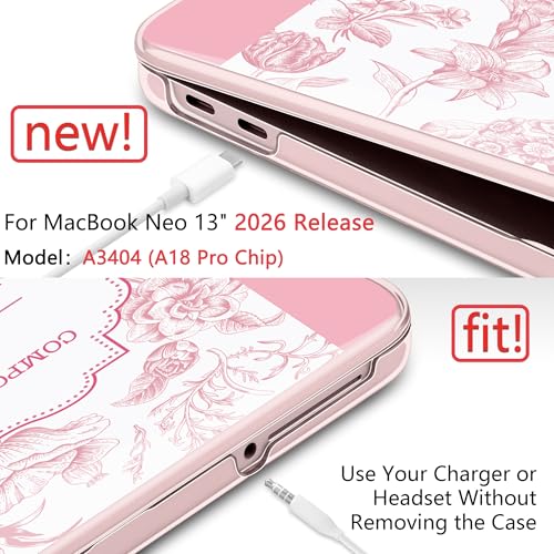 DONGKE Compatible with MacBook Neo 13 Inch Case 2026 A3404 A18 Pro chip & Touch ID, Plastic Hard Shell with Keyboard Cover, Screen Protector & Dust Plugs, Blush Composition Book - color: Blush Composition Book