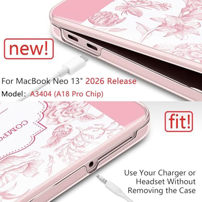 DONGKE Compatible with MacBook Neo 13 Inch Case 2026 A3404 A18 Pro chip & Touch ID, Plastic Hard Shell with Keyboard Cover, Screen Protector & Dust Plugs, Blush Composition Book - color: Blush Composition Book