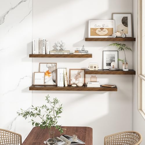RICHFOCUS 40Inch Floating Shelves for Wall 2 Pack Shelves for Bedroom|Kitchen|Bathroom Wall Mounted Rustic Wood Floating Shelf with Invisible Brackets for Books|Storage|Decor, Rustic Brown - color: Rustic Brown, size: 39.4"L x 8"D, Set of 2