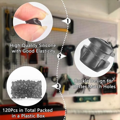 Pegboard Hook Locks 120Pcs Pegboard Locks for Stopping Hooks from Falling Off Pegboard Hooks Accessories Fits for 1/4"-9/32" Hole & 1/8"-5/32" Hook Diameter - size: 120Pcs
