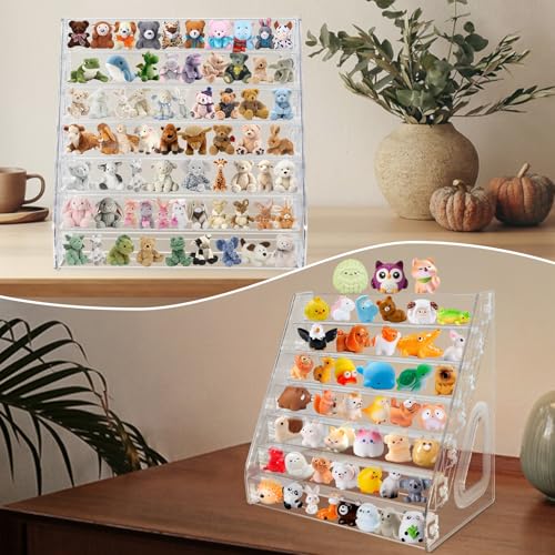2 Pack Clear Acrylic Mini Brand Display Shelf, 7 Tiers Miniature Toys Organizer Holder Storage Rack for Mini Collectible Toys (Mini Brand Not Included)