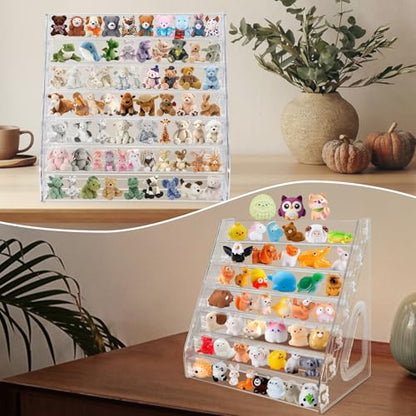 2 Pack Clear Acrylic Mini Brand Display Shelf, 7 Tiers Miniature Toys Organizer Holder Storage Rack for Mini Collectible Toys (Mini Brand Not Included)