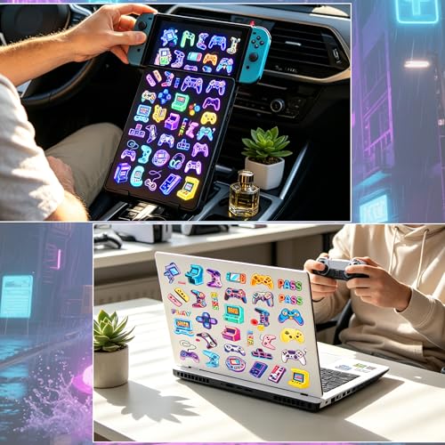 50Pcs Glow in The Dark Neon Game Stickers for Kids, Neon Video Gaming Sticker for Water Bottle, Vinyl Waterproof Laptop Decals for Gamers Teens Adults Sticker Pack - color: Luminescent-488kscp