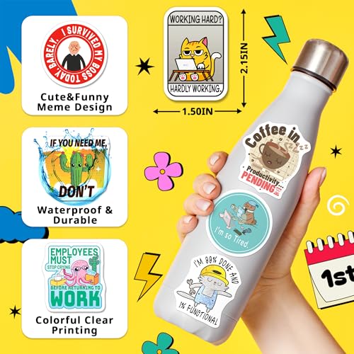 200PCS Funny Work Stickers for Adults, Work Meme Stickers for Laptop Phone Water Bottle Hard Hat, Waterproof Office Humor Vinyl Decals for Coworkers