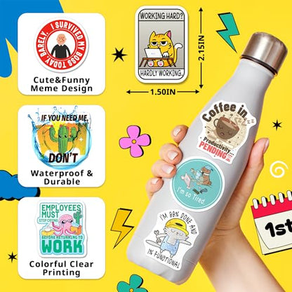 200PCS Funny Work Stickers for Adults, Work Meme Stickers for Laptop Phone Water Bottle Hard Hat, Waterproof Office Humor Vinyl Decals for Coworkers