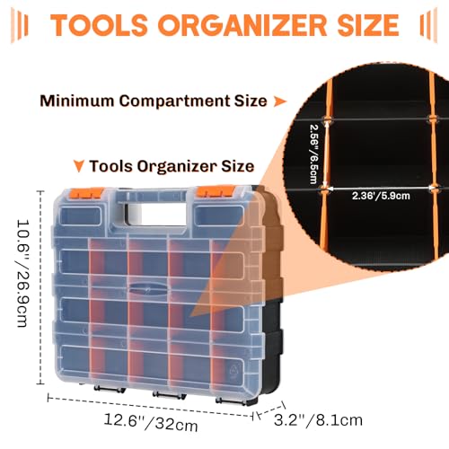 Small Parts Organizer | Storage Case Tools Box Organizer 34-Compartments Double Side Organizer Box with Removable Dividers for Small Hardware, Screws, Bolts, Nuts, Nails, Beads, Jewelry (1)