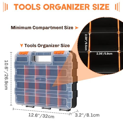 Small Parts Organizer | Storage Case Tools Box Organizer 34-Compartments Double Side Organizer Box with Removable Dividers for Small Hardware, Screws, Bolts, Nuts, Nails, Beads, Jewelry (1)