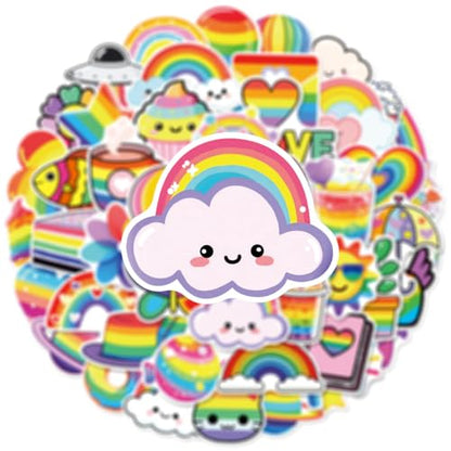 50PCS Rainbow Stickers, Waterproof Vinyl Decals Cute Water Bottle Stickers for Notebooks, Stationery, Luggage, Cartoon PVC Happy Stickers - style: A1