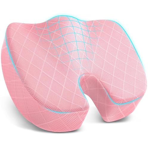 TushGuard Office/Car Seat Cushion, Non-Slip Sciatica & Back Coccyx Tailbone Pain Relief Chair Pad, Memory Foam Butt Pillow for Computer Desk, Wheelchair, Driving (Pink, X-Large) - color: Pink, size: X-Large