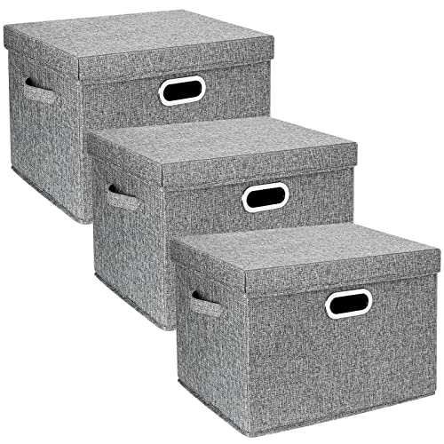 TYEERS Large Storage Bins with Lids, Collapsible, Washable, Fabric Storage Boxes for Organizing, 17.3x11.8x11.4 inches, 3 Pack, Gray - color: Grey, size: 3-Pack Large