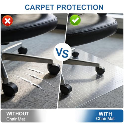 Chair Mat for Carpet, YOOMAYA 46" x 60" Office Chair Mat for Carpeted Floors, Easy Gliding Under Desk Carpet Protector, Slip Resistant Heavy Duty Plastic Floor Mat for Home, Gaming, Study Room (Clear)