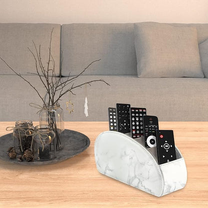 Remote Control Holder with 5 Compartments – [Upgrade Version] PU Leather Remote Caddy Desktop Organizer Store TV, DVD, Blu-Ray, Media Player, Smart Phones, Heater Controllers(Marble white) - color: Marble White