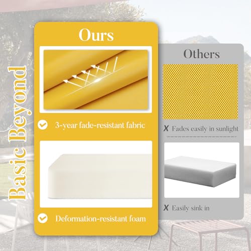 Basic Beyond Outdoor Chair Cushions for Patio Furniture, Waterproof Outdoor Seat Cushions Set of 4 18 x 18, Patio Chair Cushions Set of 4 with Ties and Handle, Yellow - color: Yellow, size: 18x18x3