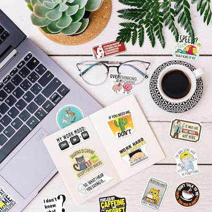 200PCS Funny Work Stickers for Adults, Work Meme Stickers for Laptop Phone Water Bottle Hard Hat, Waterproof Office Humor Vinyl Decals for Coworkers