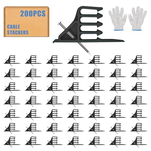 Cable Stackers 200Pcs, Cable Stapler Clips with Steel Nails, Multi-Purpose Electrical Wire Stackers, Insulated Cord Staples for Most Cable Types, Easy-to-Install - color: Black, size: Without Locking Clip