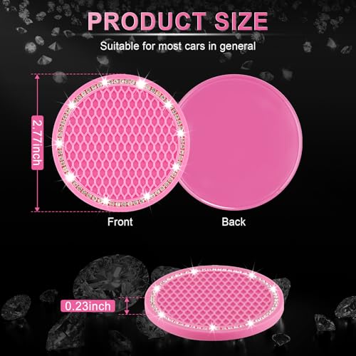 JUSTTOP Car Cup Holder Coaster, 2 Pack Universal Auto Anti Slip Cup Holder Insert Coaster, Bling Crystal Rhinestone Car Interior Accessories-Deep Pink - color: 2pcs-deep Pink, size: Bling coaster(2 pack)