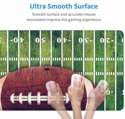 Gaming Mouse Pad Large, Keyboard Mouse Mat Desk Pad, Non-Slip Rubber Base with Stitched Edges Mousepad, 31.5X15.7 inch American Football Field and Ball - color: American Football Field and Ball, size: 31.5L x 15.7W inches