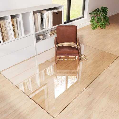 Tempered Glass Chair Mat 72"x48" – Ultra-Clear Office Chair Mat for Hardwood Floors & Low-Pile Carpets – Heavy-Duty 0.2" Scratch-Resistant Surface with Non-Slip Pads – Supports 1,000 lbs - size: 72"x48"