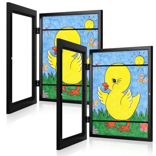 [2Pack] Kids Art Frames, 9x12 Front Opening Kids Artwork Frames Changeable, Black Artwork Display Storage Frame for Wall, Holds 50 Pcs, for 3D Picture, Crafts, Children Drawing, Hanging Art, Portfolio - color: Black, size: 9x12"