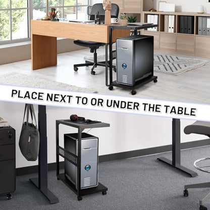 Bfttlity Large PC Stand Computer Tower Stand 2-Tier Metal CPU Holder with Locking Caster Wheels Suitable for Most PC (XL, Black) - size: Extra Large-Black